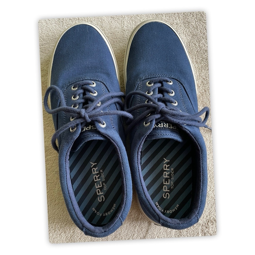 Sperry Top-Sider Men's Size 9.5 Blue Canvas Sneakers Lace Up Boat Shoes STS21562